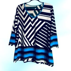 Artisan Designer Made (one of a Kind) Geometric Top!!! Black, White & Blue.1X-2X